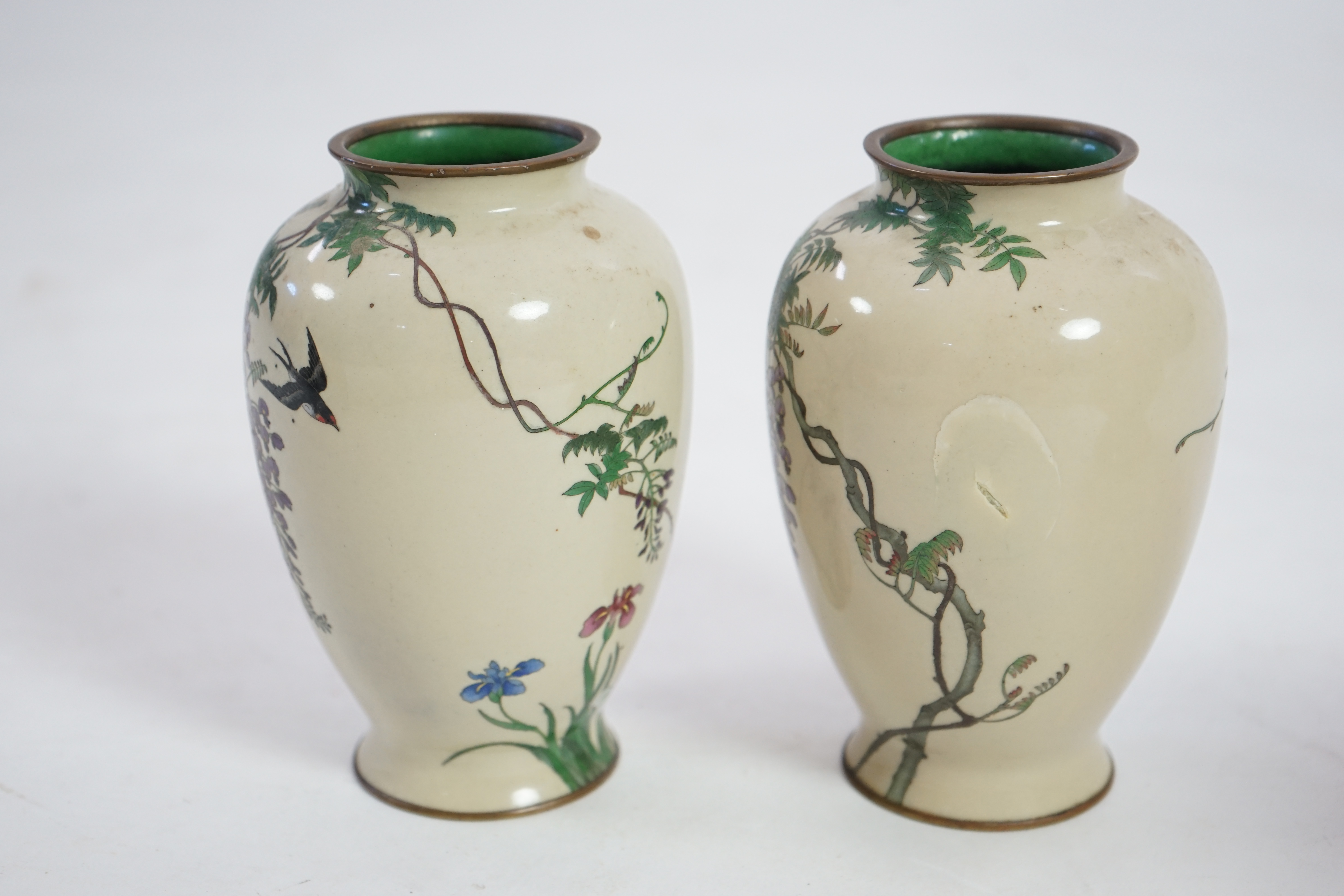 A pair of Japanese silver wire cloisonné enamel vases, late Meiji